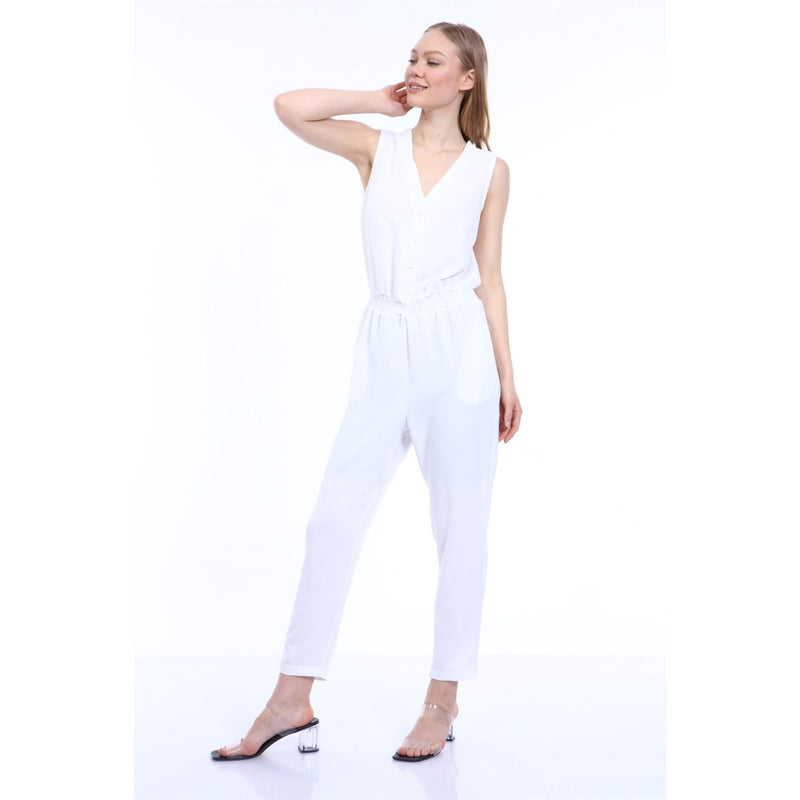 White Waist Pleated Jumpsuit | Montivo Pakistan
