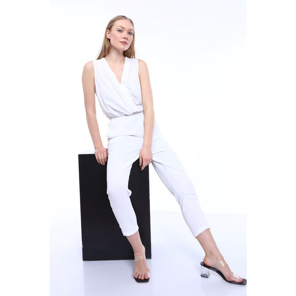 White Waist Pleated Jumpsuit | Montivo Pakistan