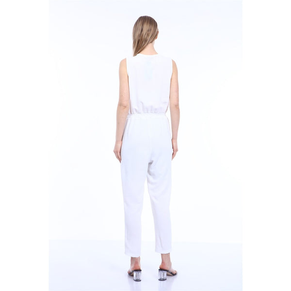 White Waist Pleated Jumpsuit | Montivo Pakistan