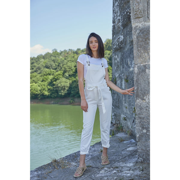 White Dungaree Denim Jumpsuit | Montivo Pakistan