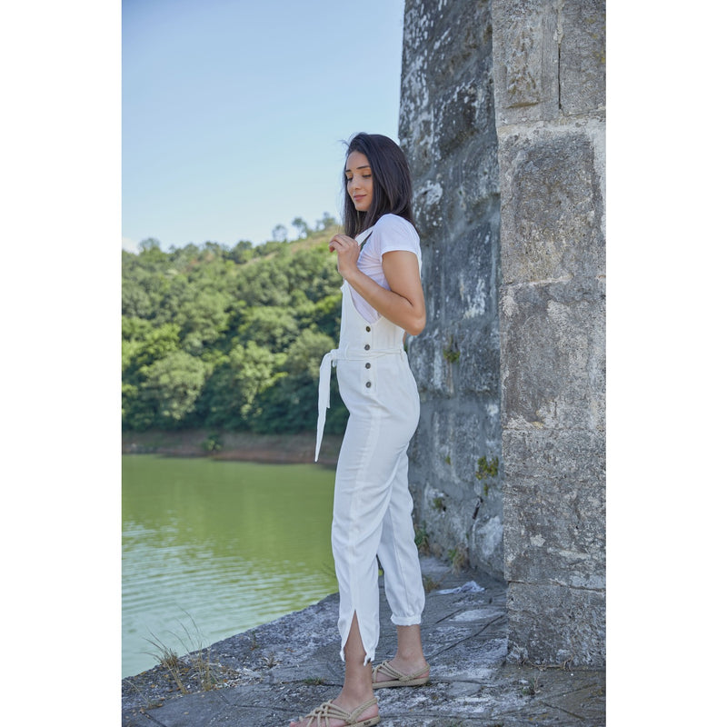 White Dungaree Denim Jumpsuit | Montivo Pakistan
