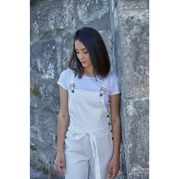 White Dungaree Denim Jumpsuit | Montivo Pakistan