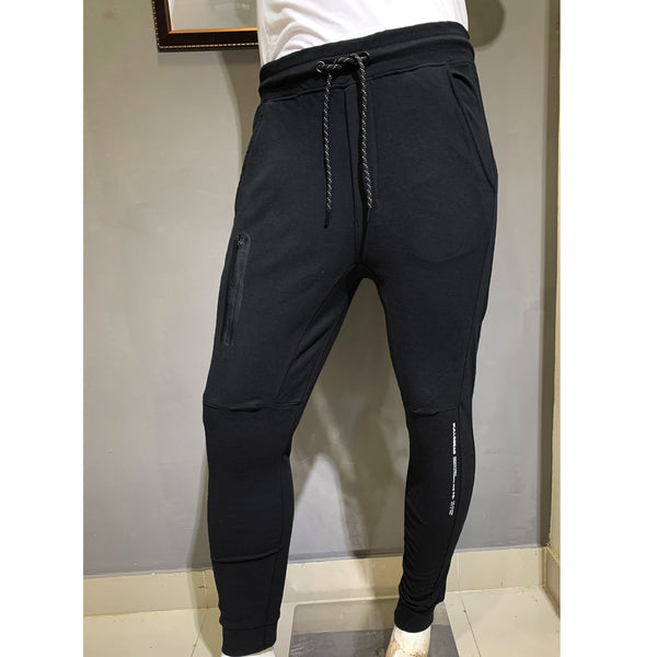 PB Black Polyester Slim Joggers | Montivo Pakistan