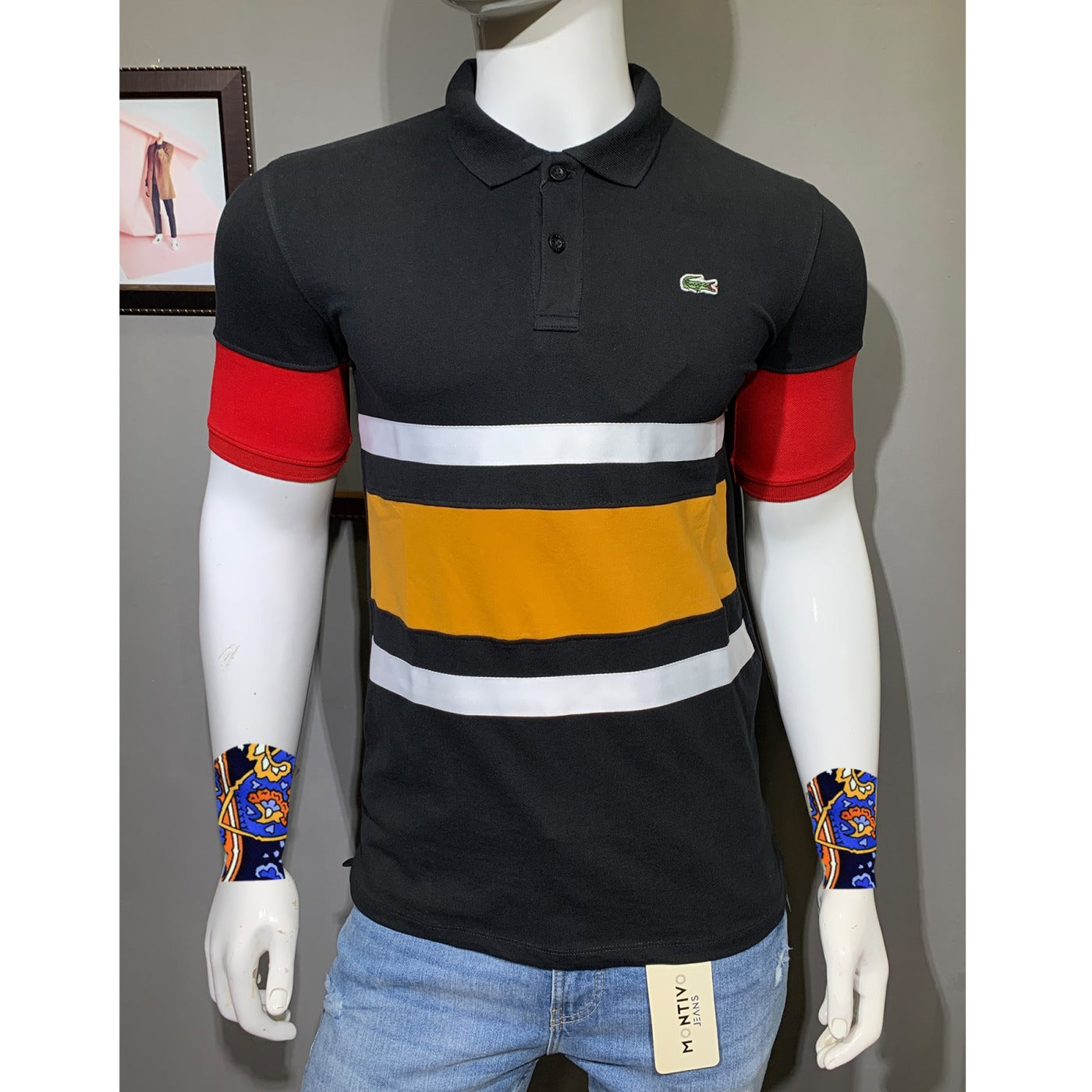 Lcste Stripes Black Polo | Montivo Pakistan