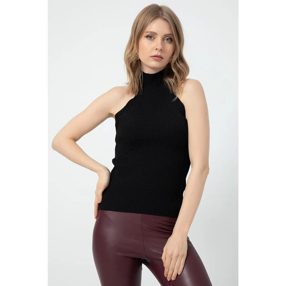 Sleeveless Turtleneck Black Top | Montivo Pakistan