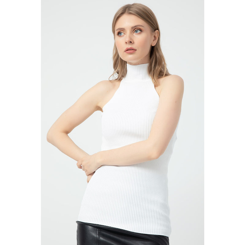 Sleeveless Turtleneck White Top | Montivo Pakistan