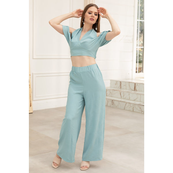 Blue Cropped Co-ord Set | Montivo Pakistan