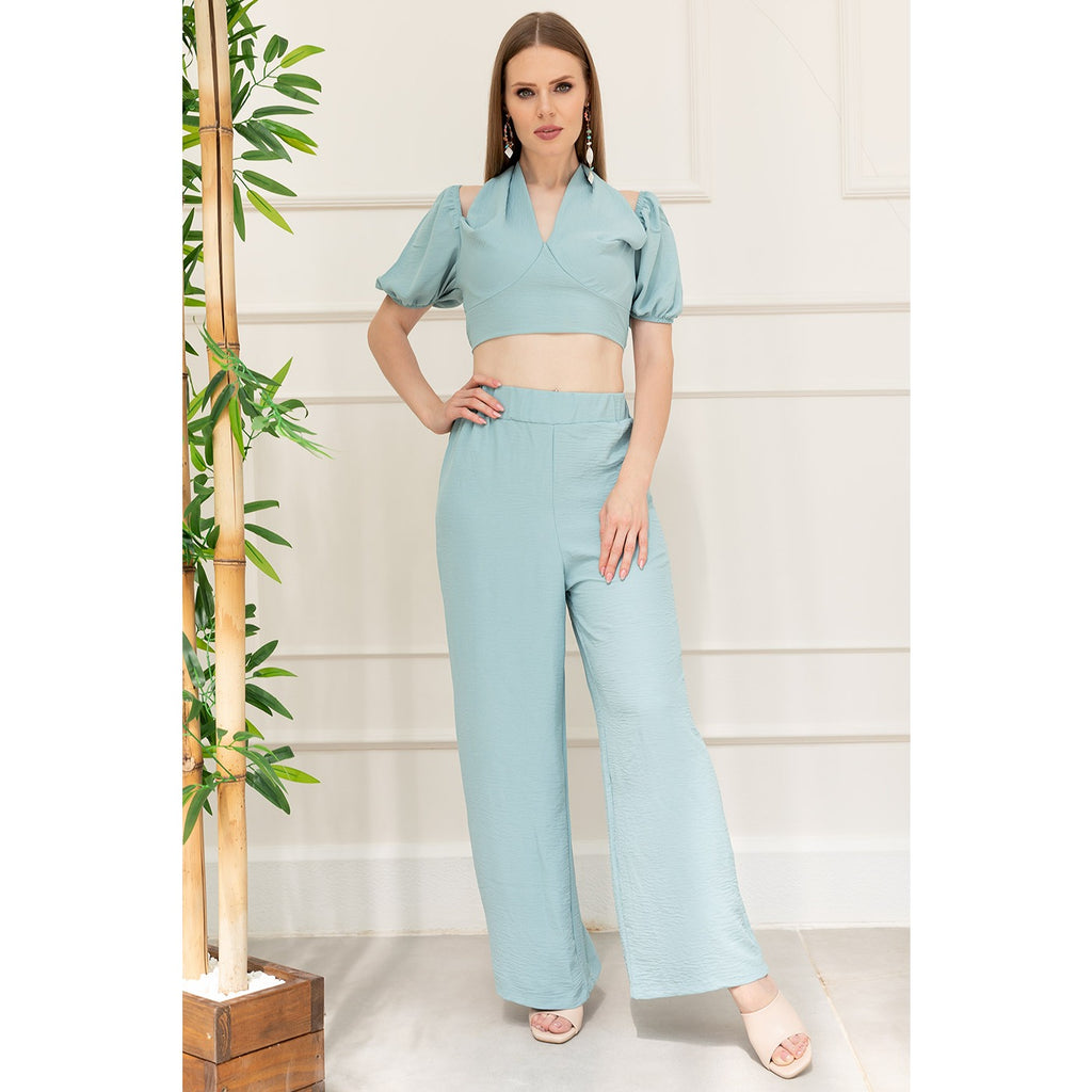 Blue Cropped Co-ord Set | Montivo Pakistan