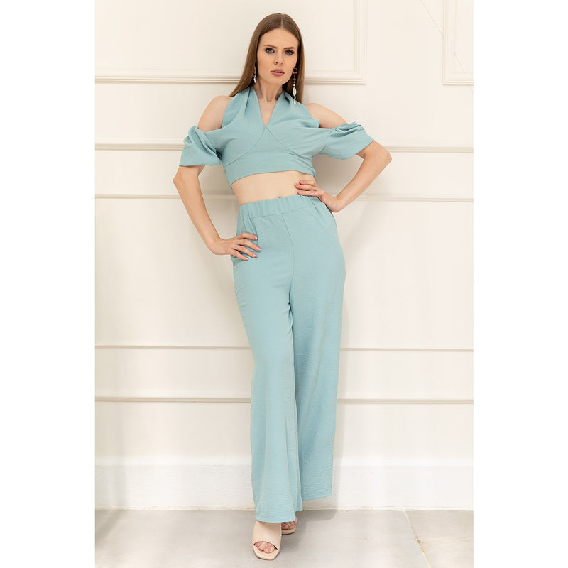 Blue Cropped Co-ord Set | Montivo Pakistan