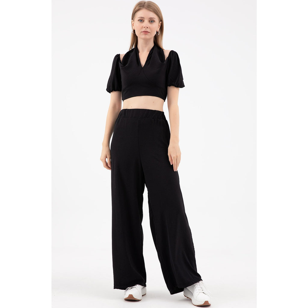 Black Cropped Co-ord Set | Montivo Pakistan