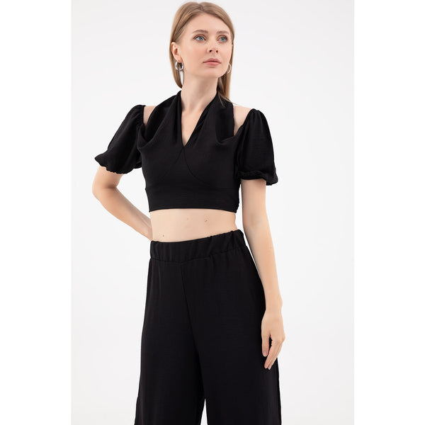 Black Cropped Co-ord Set | Montivo Pakistan