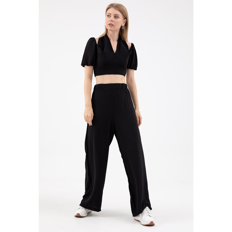 Black Cropped Co-ord Set | Montivo Pakistan