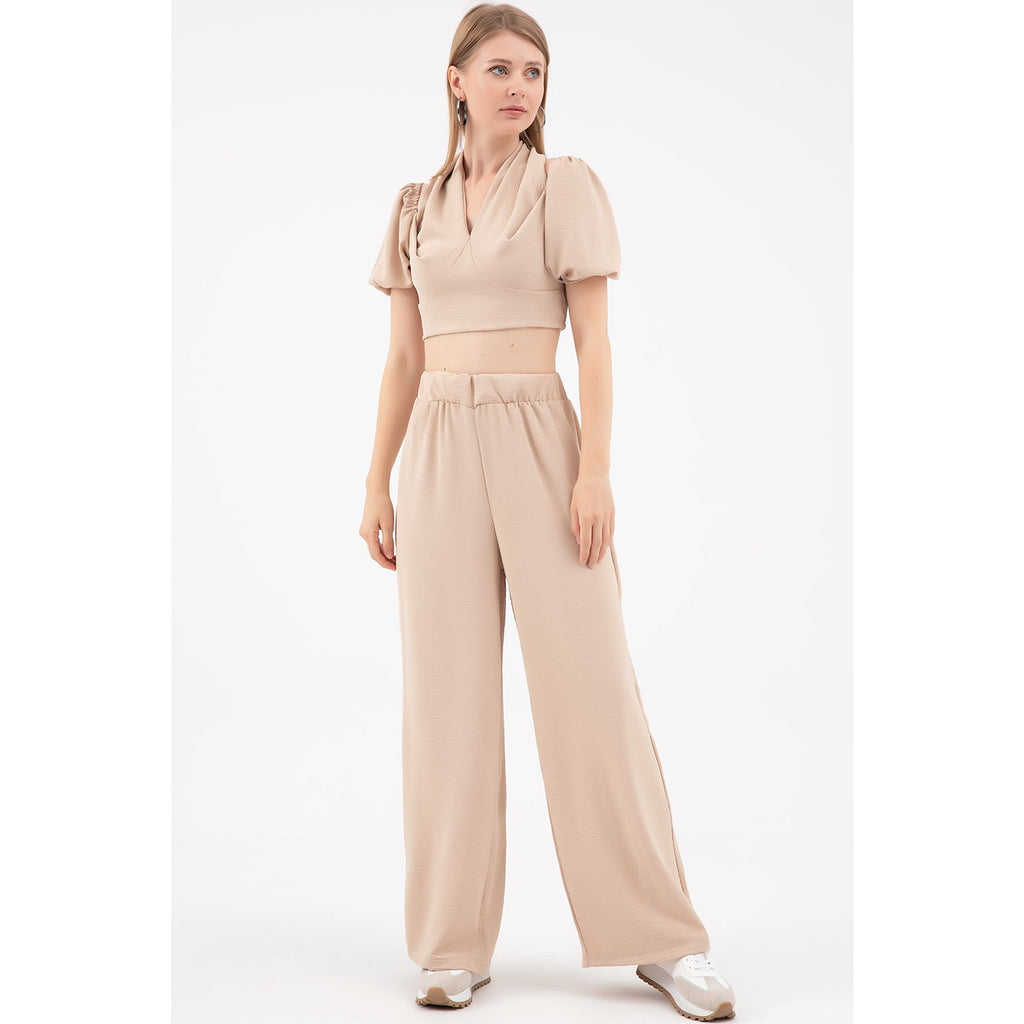 Beige Cropped Co-ord Set | Montivo Pakistan