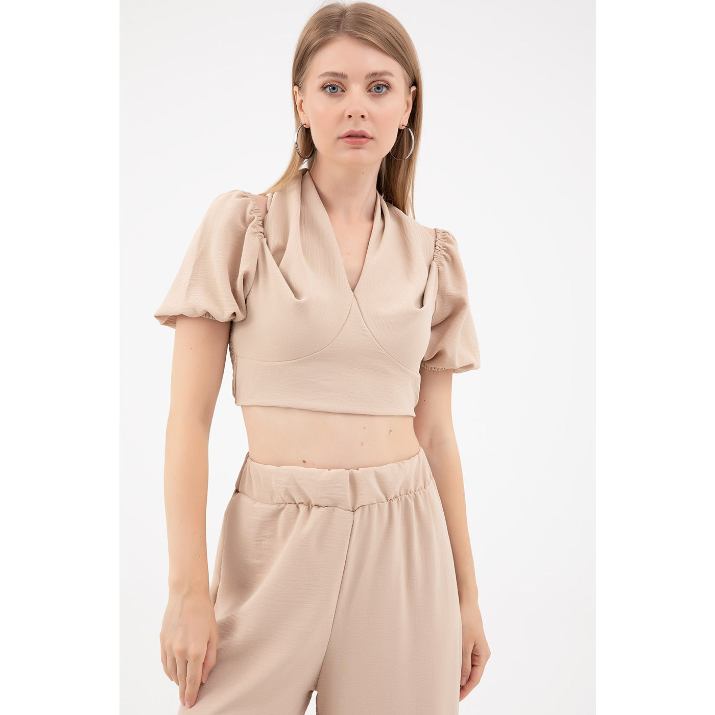 Beige Cropped Co-ord Set | Montivo Pakistan