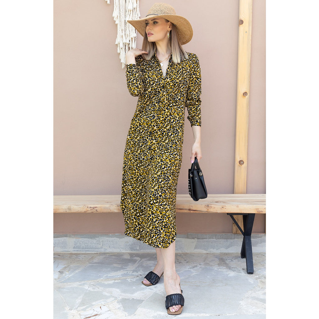 Green Patterned Shirt Dress | Montivo Pakistan