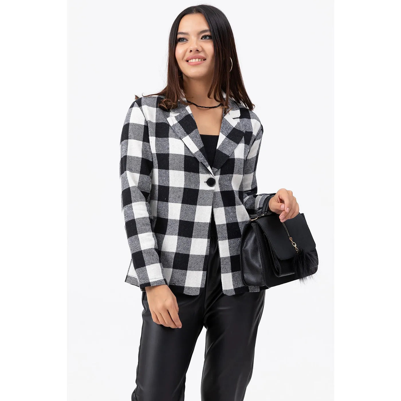 Black check hotsell blazer womens