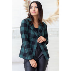 Long check blazer womens best sale