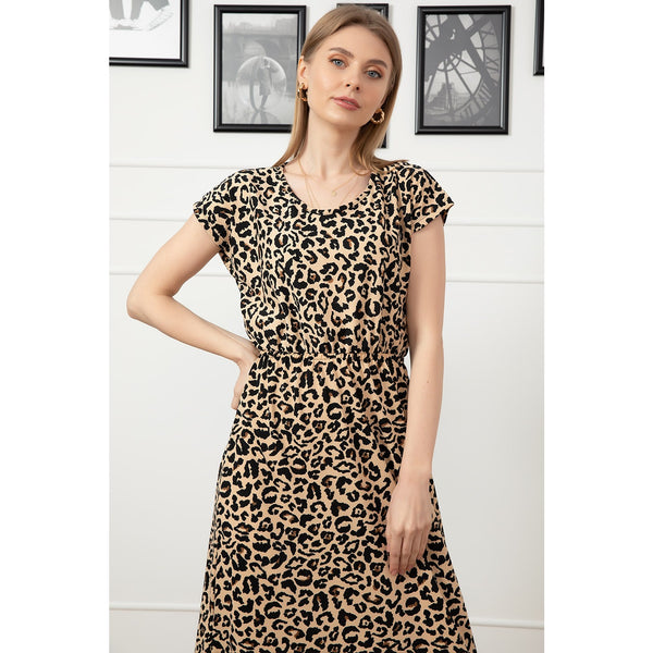 Beige Cheetah Printed Long Dress | Montivo Pakistan