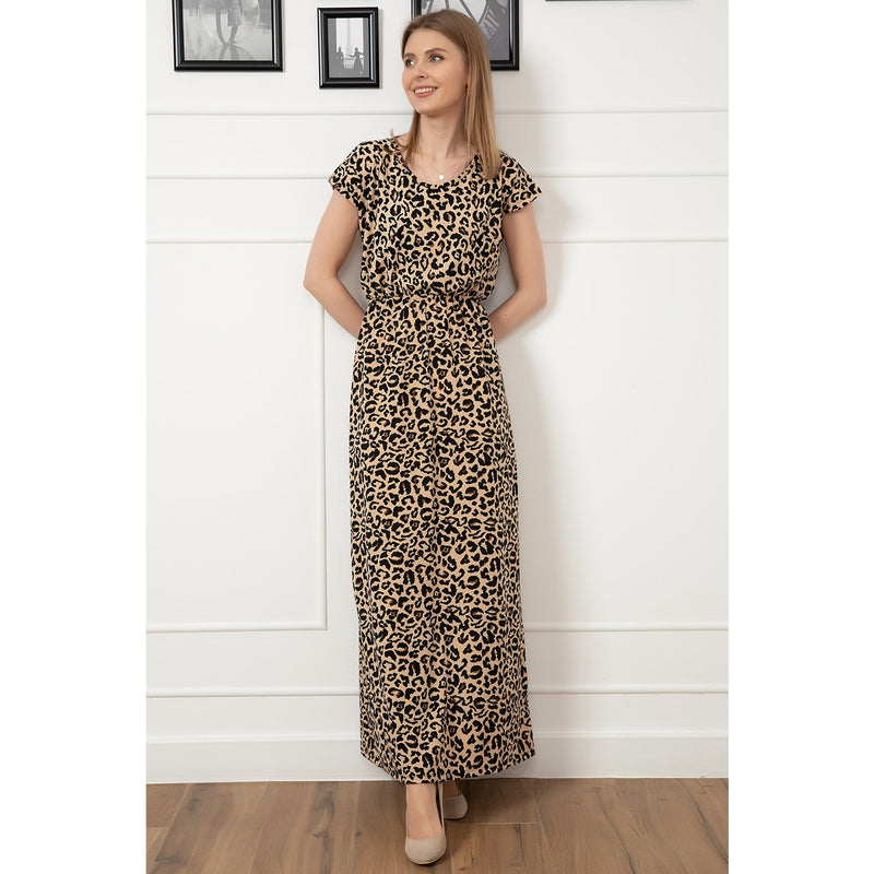 Beige Cheetah Printed Long Dress | Montivo Pakistan