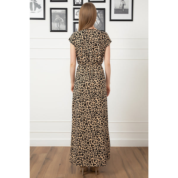 Beige Cheetah Printed Long Dress | Montivo Pakistan