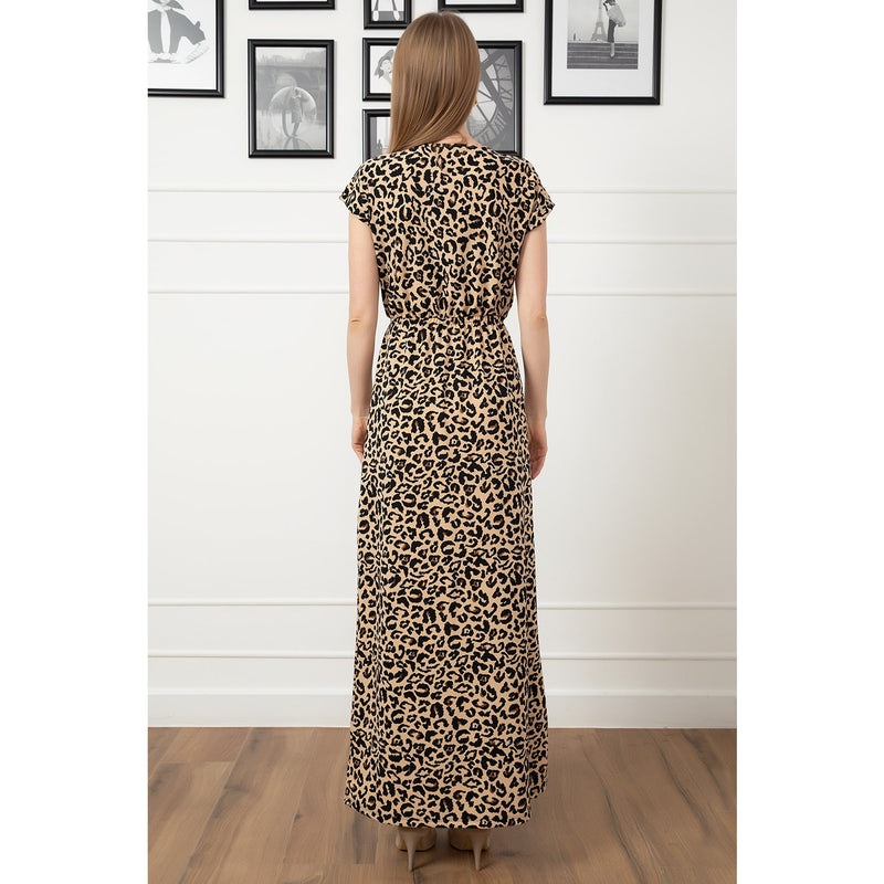 Beige Cheetah Printed Long Dress | Montivo Pakistan