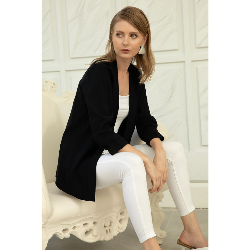 Navy Short Sleeves Shawl Jacket | Montivo Pakistan