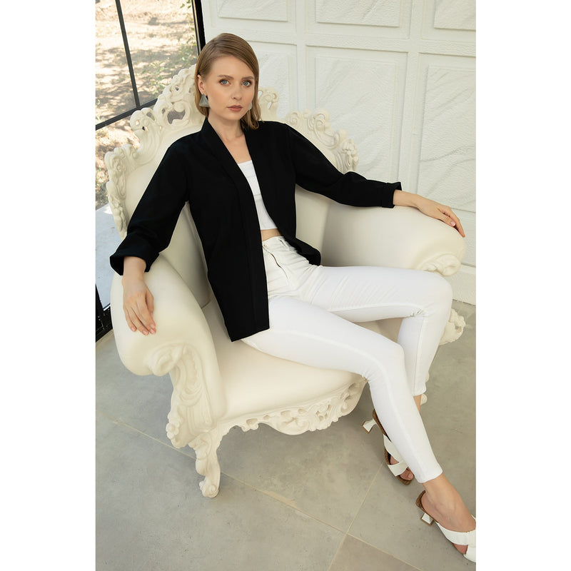 Navy Short Sleeves Shawl Jacket | Montivo Pakistan