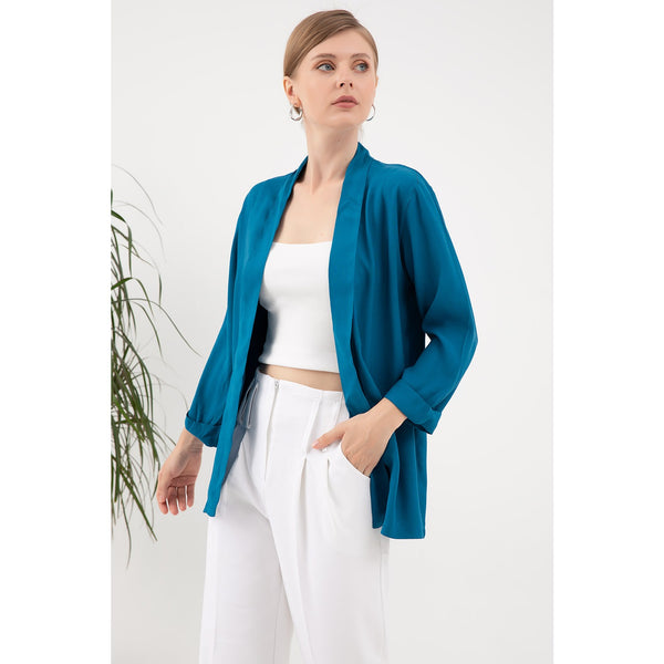 Teal Short Sleeves Shawl Jacket | Montivo Pakistan
