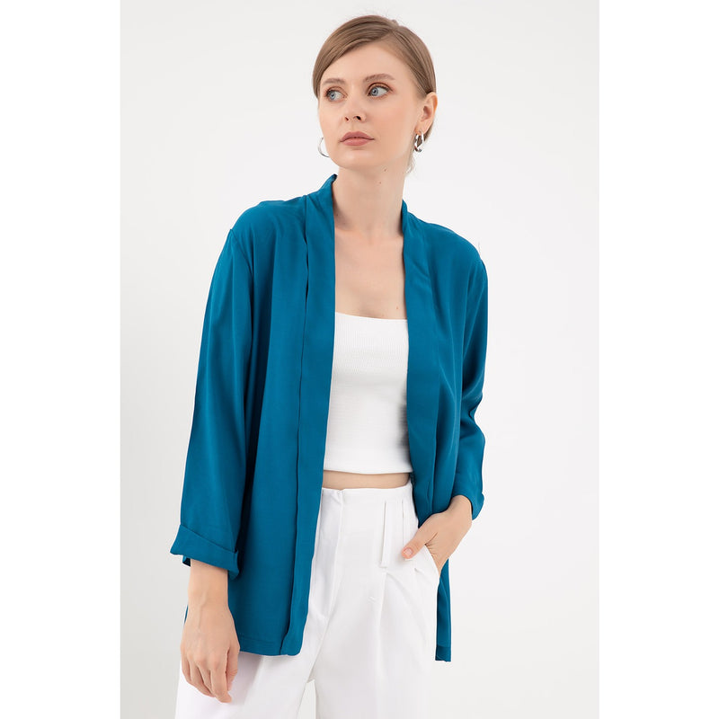 Teal Short Sleeves Shawl Jacket | Montivo Pakistan