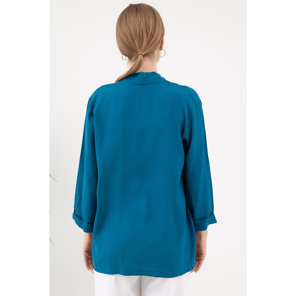 Teal Short Sleeves Shawl Jacket | Montivo Pakistan
