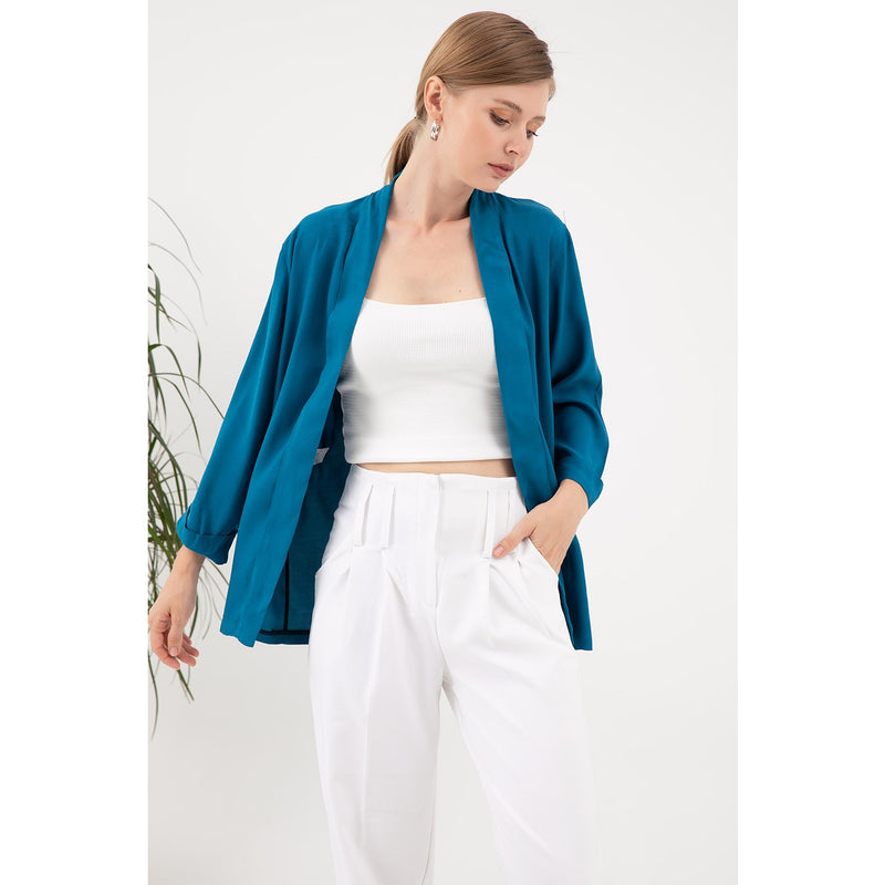 Teal Short Sleeves Shawl Jacket | Montivo Pakistan