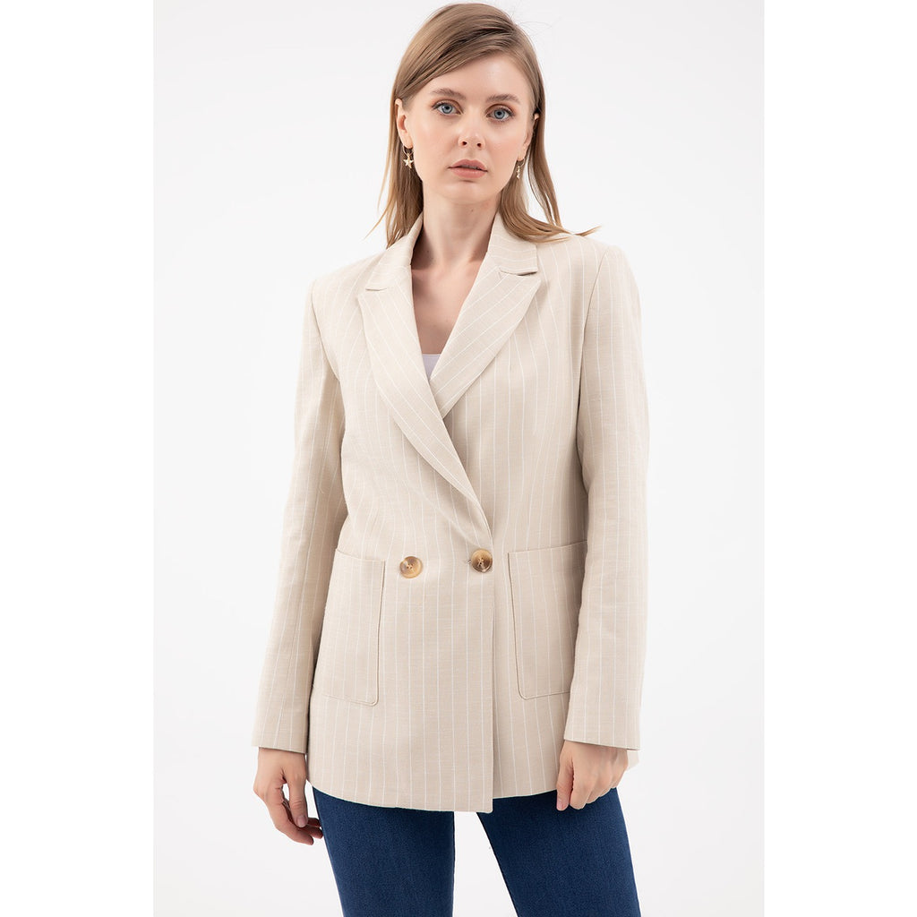 Beige Striped Blazer Jacket | Montivo Pakistan