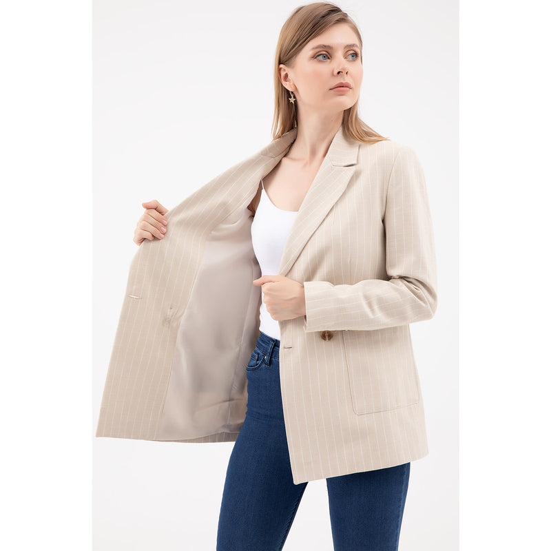 Beige Striped Blazer Jacket | Montivo Pakistan