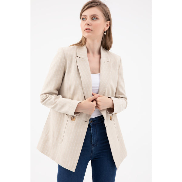 Beige Striped Blazer Jacket | Montivo Pakistan