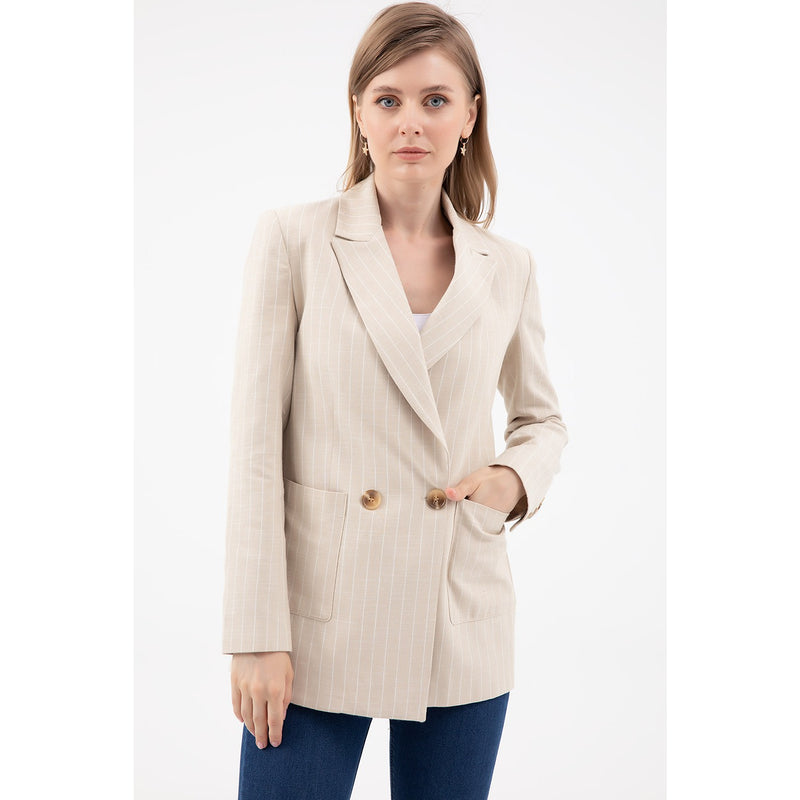Beige Striped Blazer Jacket | Montivo Pakistan