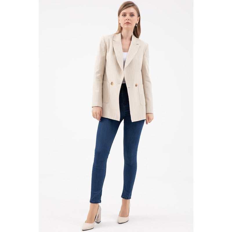 Beige Striped Blazer Jacket | Montivo Pakistan