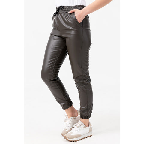 Faux Leather Khaki Joggers | Montivo Pakistan