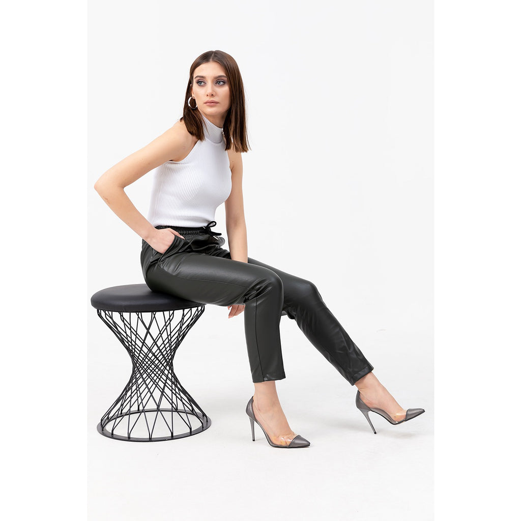 Faux Leather Dark Green Pants | Montivo Pakistan