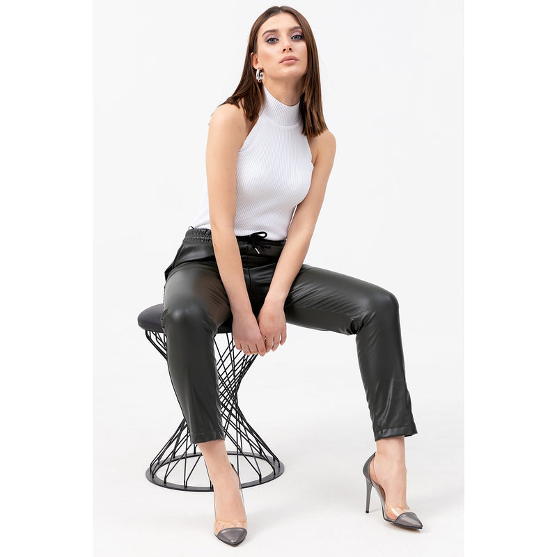 Faux Leather Dark Green Pants | Montivo Pakistan