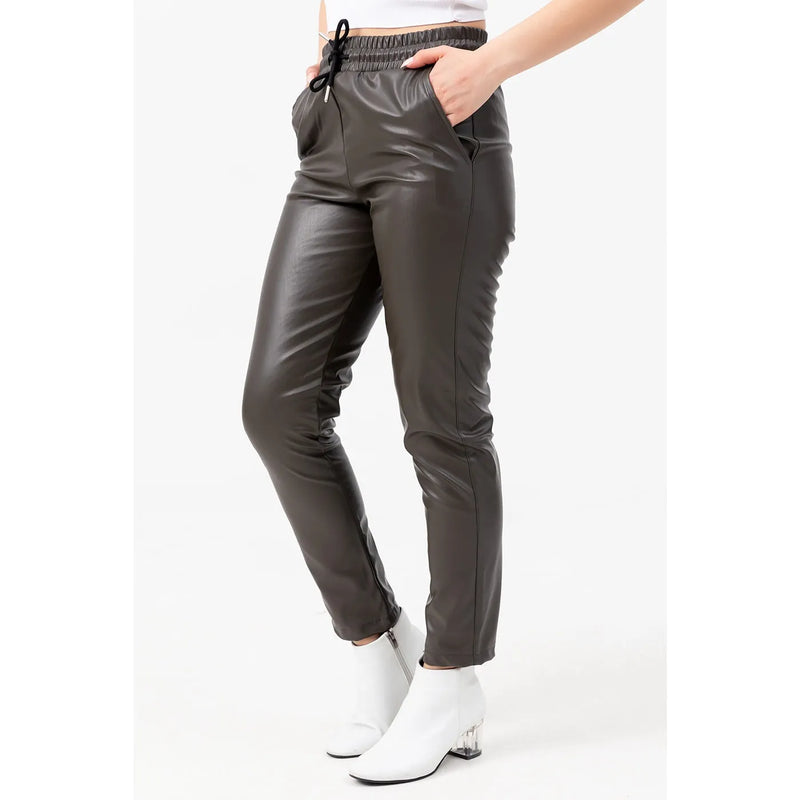 Faux Leather Khaki Pants | Montivo Pakistan