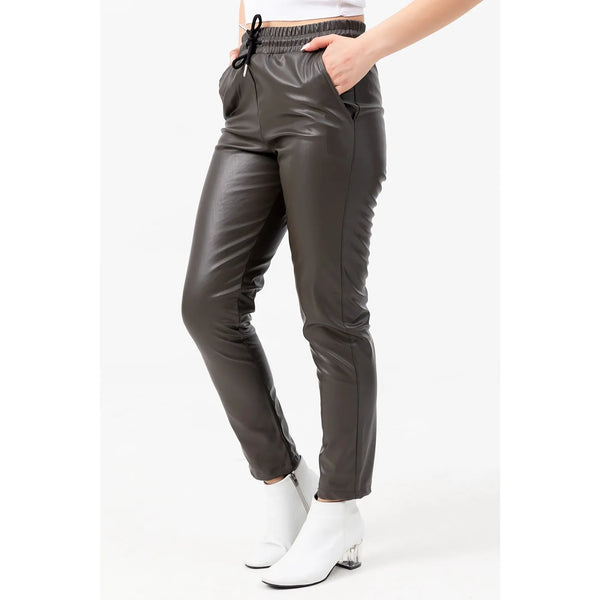 Faux Leather Khaki Pants | Montivo Pakistan