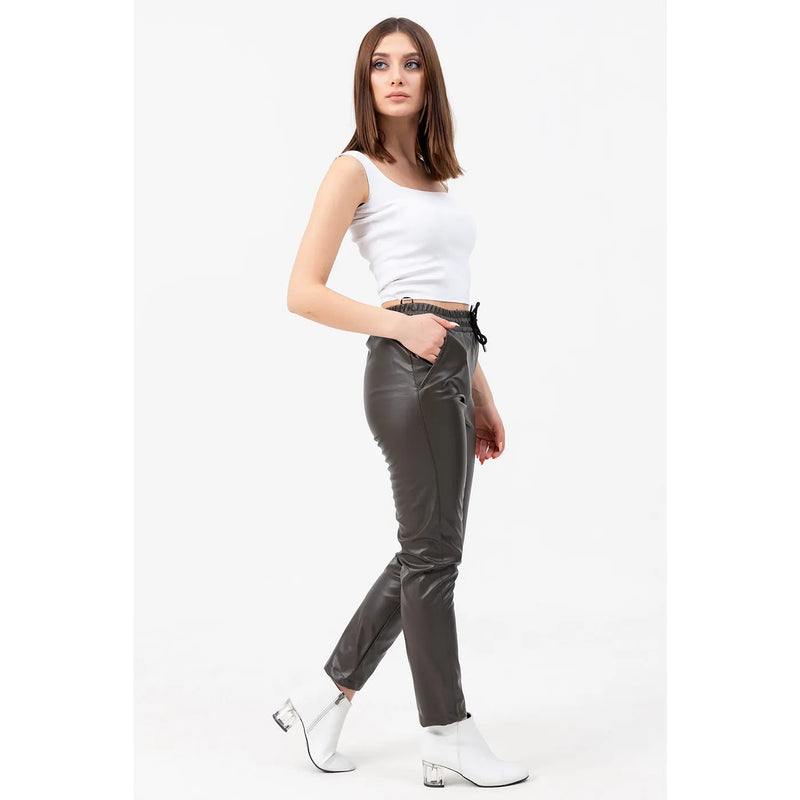 Faux Leather Khaki Pants | Montivo Pakistan