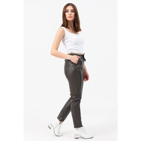 Faux Leather Khaki Pants | Montivo Pakistan