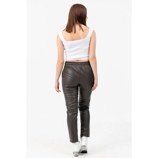 Faux Leather Khaki Pants | Montivo Pakistan