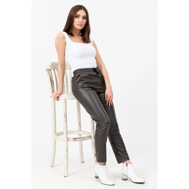 Faux Leather Khaki Pants | Montivo Pakistan