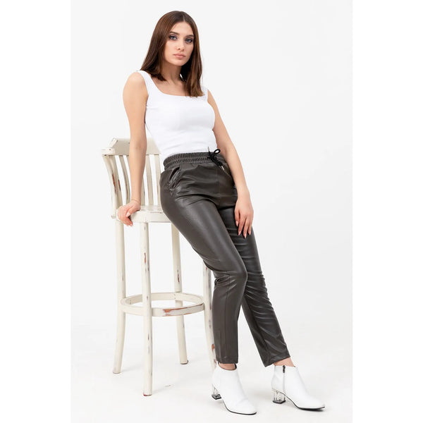 Faux Leather Khaki Pants | Montivo Pakistan