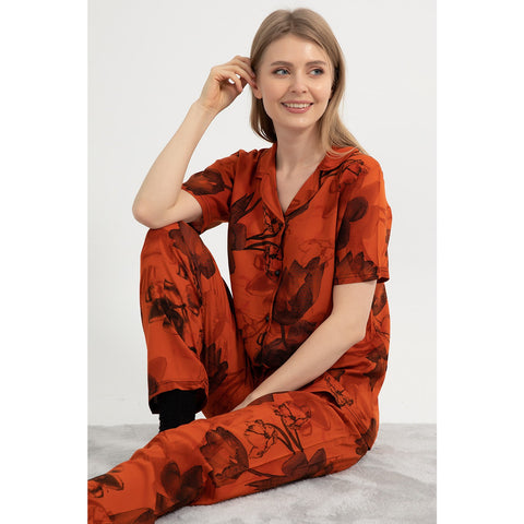 Rust Floral PJ set | Montivo Pakistan