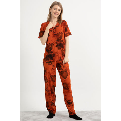 Rust Floral PJ set | Montivo Pakistan