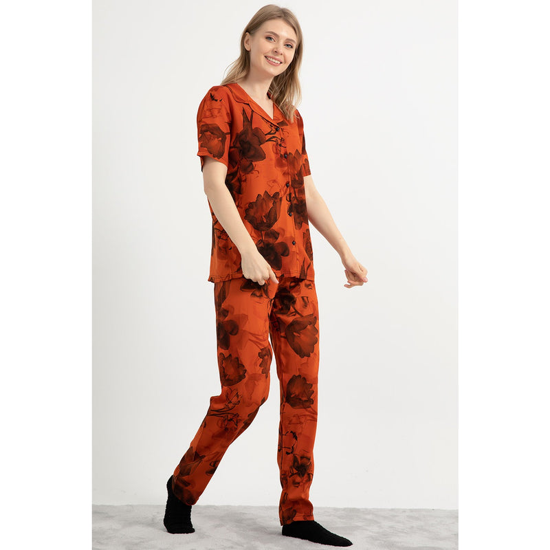 Rust Floral PJ set | Montivo Pakistan