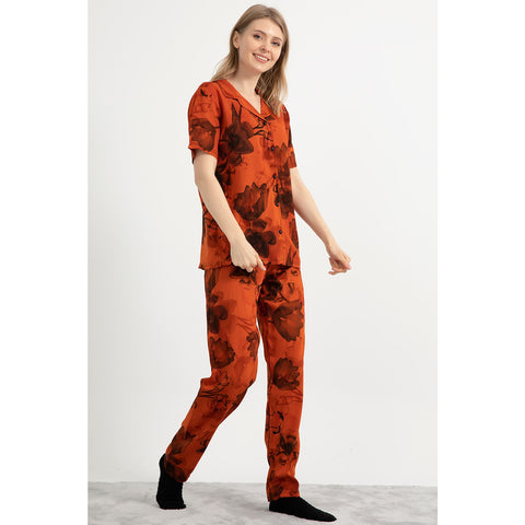 Rust Floral PJ set | Montivo Pakistan